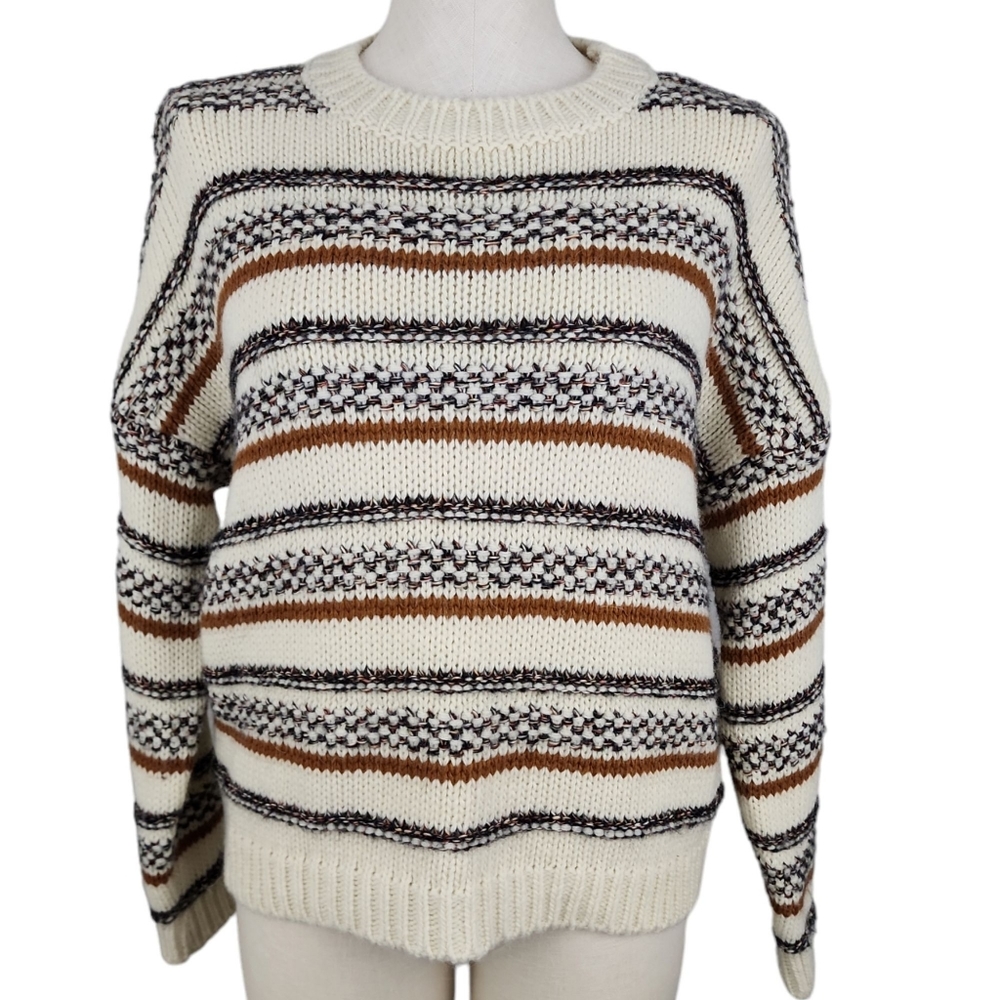 Anthropologie Elsamanda Striped Chunky Knit Alpaca Wool Blend Sweater Sz Small